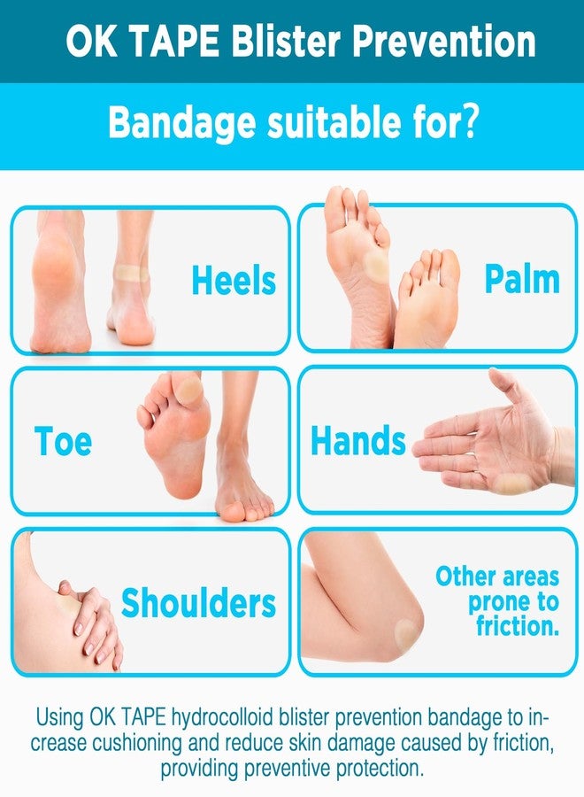 اوك تيب ضمادة OK TAPE للوقاية من البثور، مقاومة للماء، للوقاية من البثور في الكعب، 20 قطعة (1.46 بوصة × 2.16 بوصة - 5 قطع، 1.1 بوصة × 2.72 بوصة - 5 قطع، 0.79 بوصة × 2.36 بوصة - 10 قطع) - Image 4